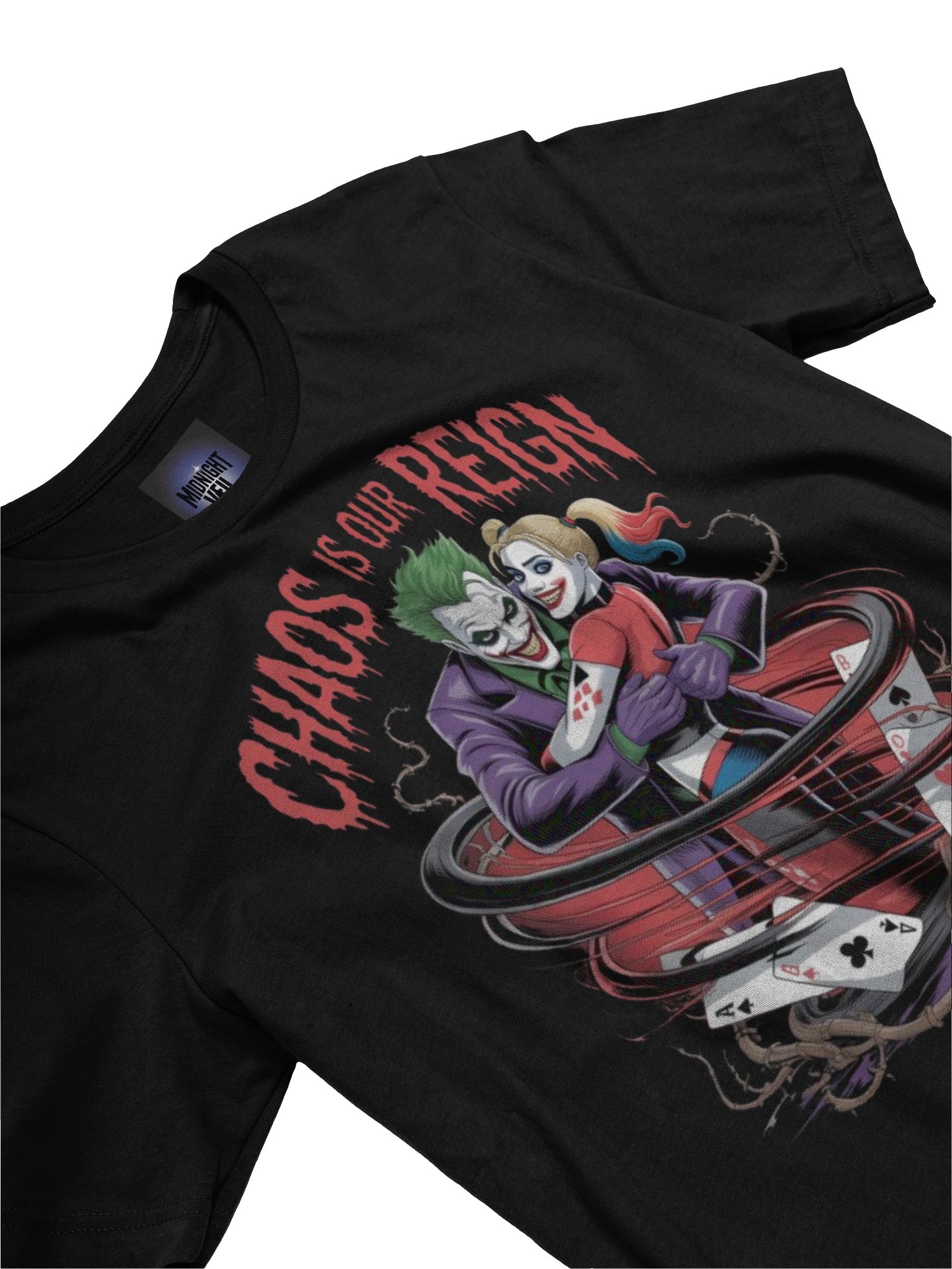 Chaos is Our Reign: Joker and Harley Quinn's Whirlwind Wager Graphic Tee product image (5)