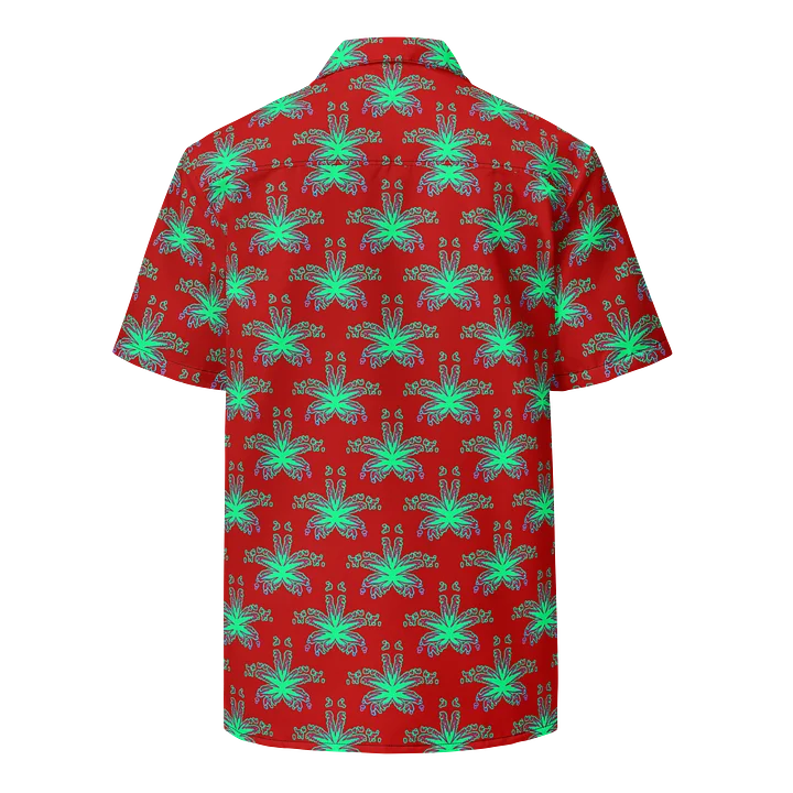 Red Weed Leaf Cannabis Beach Button Shirt, 420 Summertime Stoner Festival Clothing, Green Ganja Pot Leaves Pattern Weedy Weirdo Fashion product image (2)