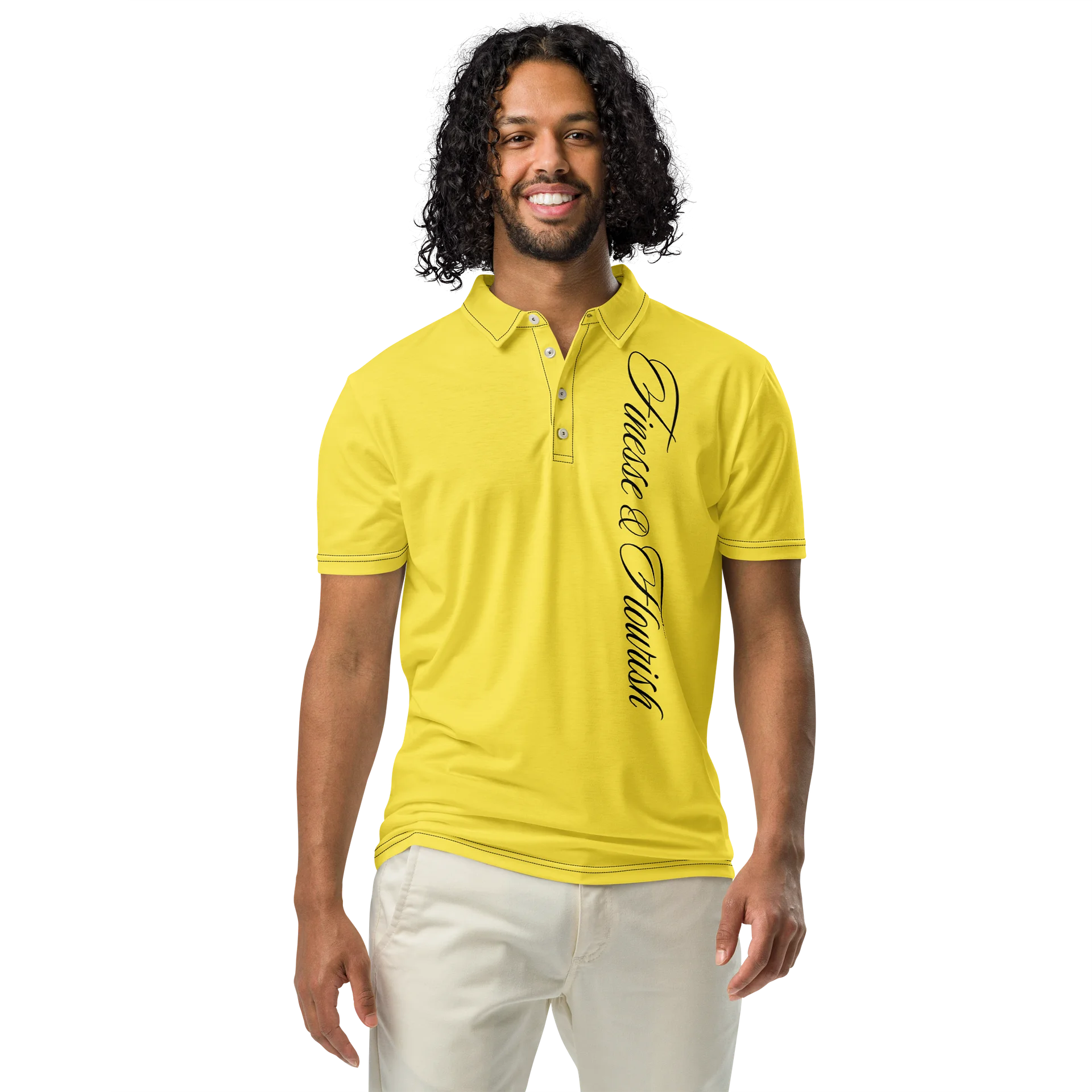 F&F Left Script Slim Fit Polo Shirt (YLW) product image (3)