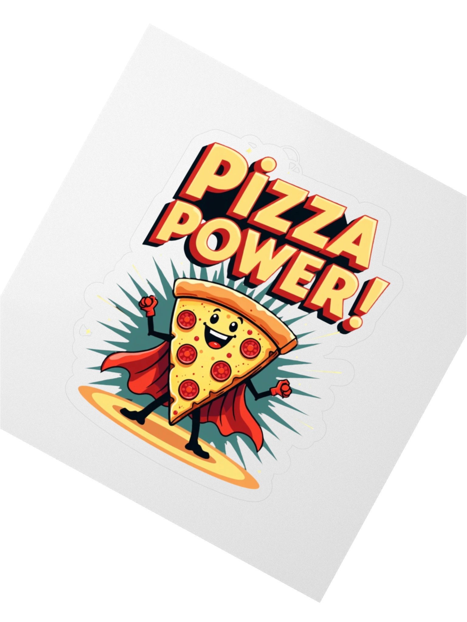 Pizza Power Sticker | Superhero Food Character Vinyl Decal | Funny Pizza Slice Laptop Sticker Kiss Cut Stickers product image (3)