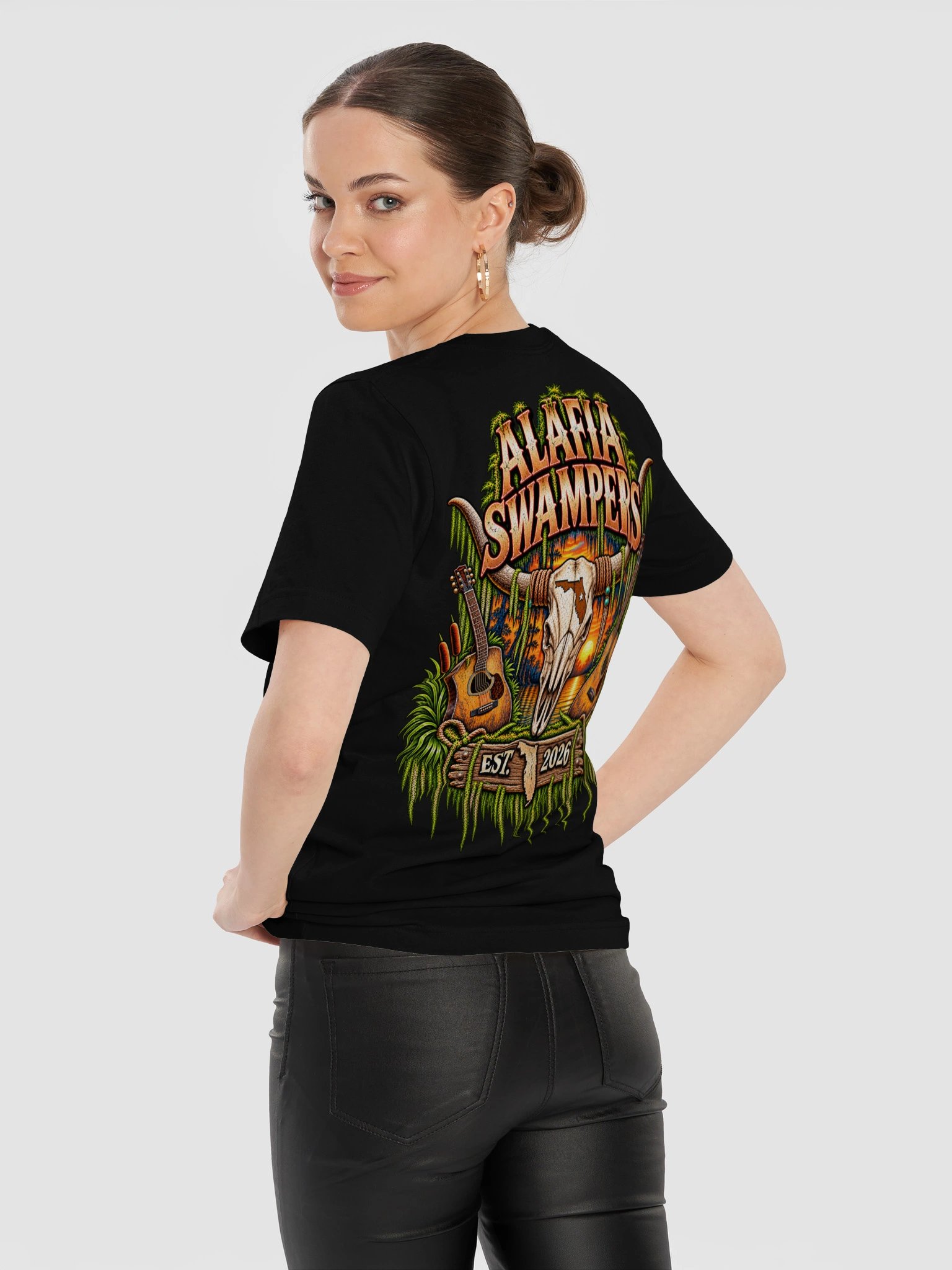 Alafia Swampers Cow Skull 2 Acoustic Guitars T-Shirt product image (3)