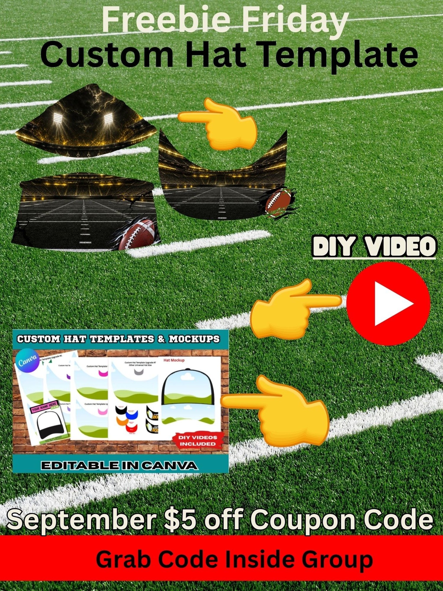 Members Only - Freebie Friday Football Hat Template product image (1)