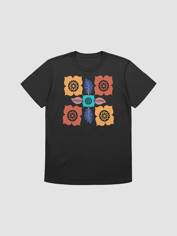 Colorful Floral Symmetrical Pattern Shirt, Vibrant Flower & Leaves Design Tee, Boho Floral Print Shirt, Nature-Inspired Floral T-Shirt, Trendy Flower Pattern Top product image (1)