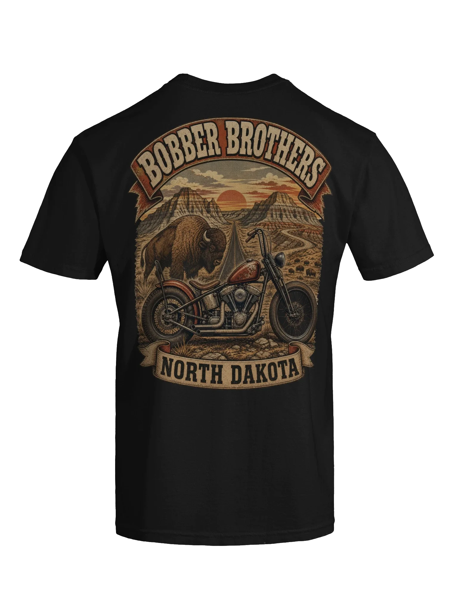 North Dakota motorcycle t-shirt design by Bobber Brothers