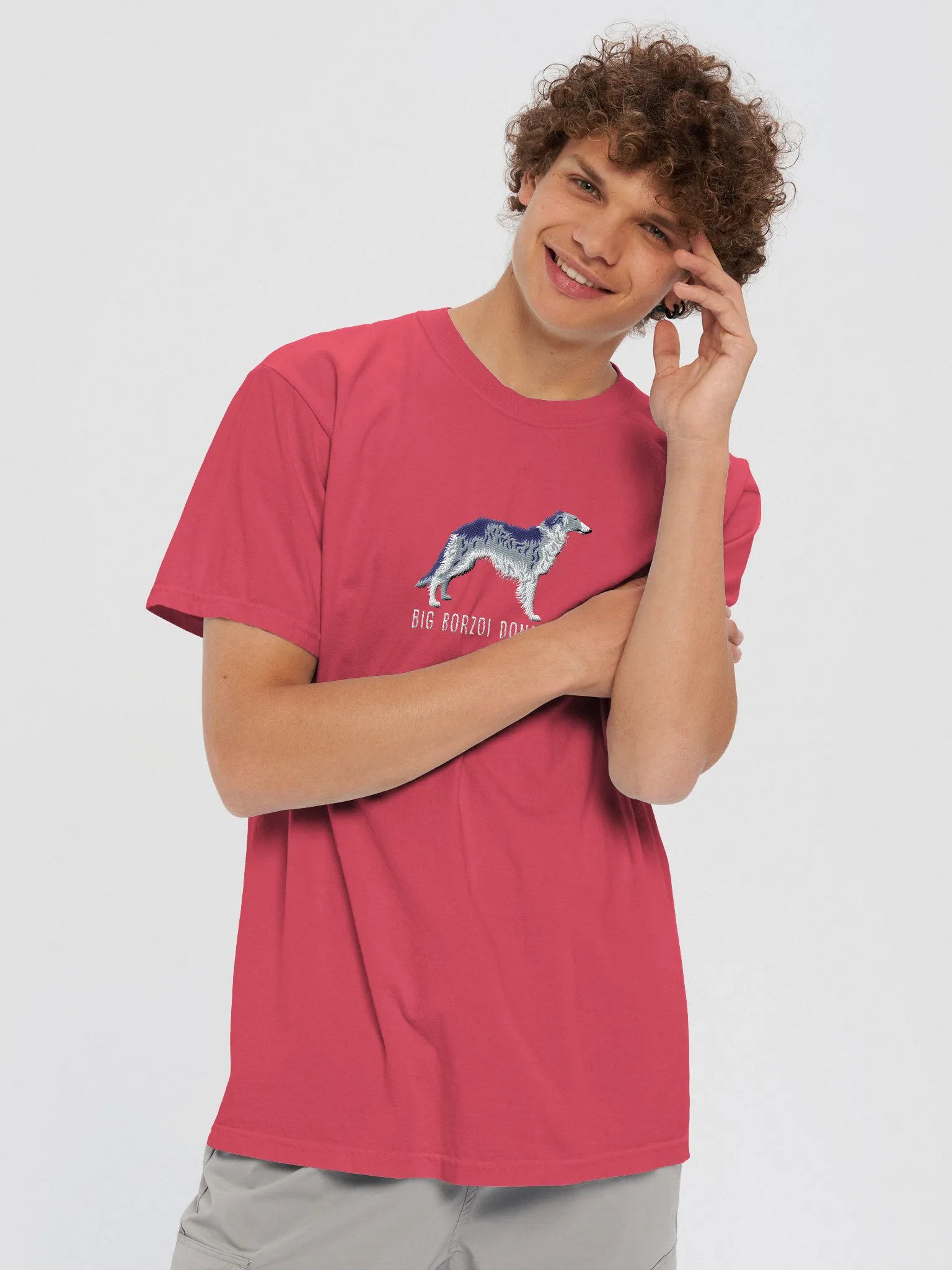 Big Borzoi Don't Cry T-Shirt(Embroidered) of a Borzoi(Gray) product image (2)