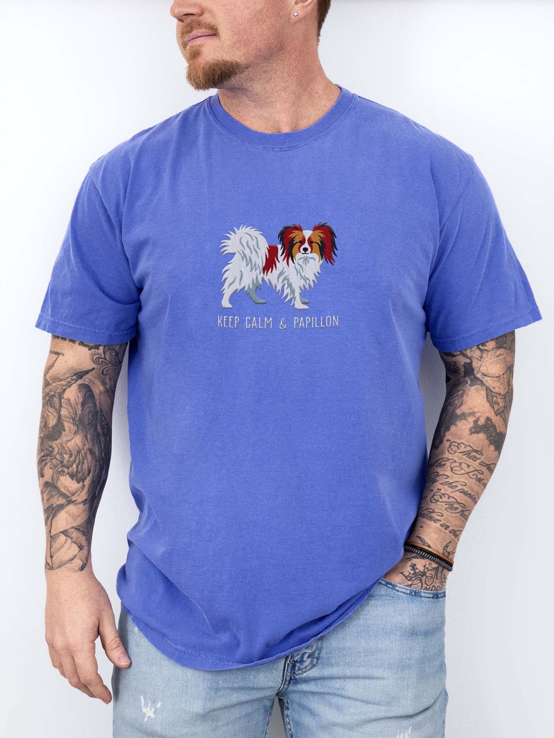 Keep Calm & Papillon T-Shirt(Embroidered) of a Papillon(Chocolate & White) product image (2)