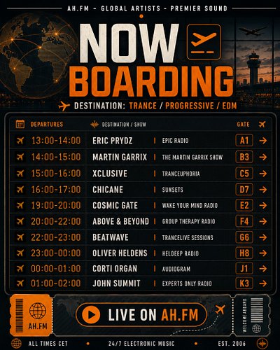 Boarding starts 13:00 CET exclusive shows from @ericprydz  @martingarrix  @xclusive_official  @realcosmicgate  @aboveandbeyon...