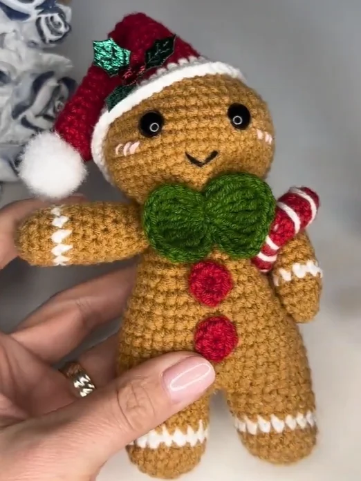 Gingerbread Man Crochet Pattern PDF, Christmas Amigurumi Doll, Santa Hat & Candy Cane, Step-by-Step Photo & Video Tutorial product image (2)