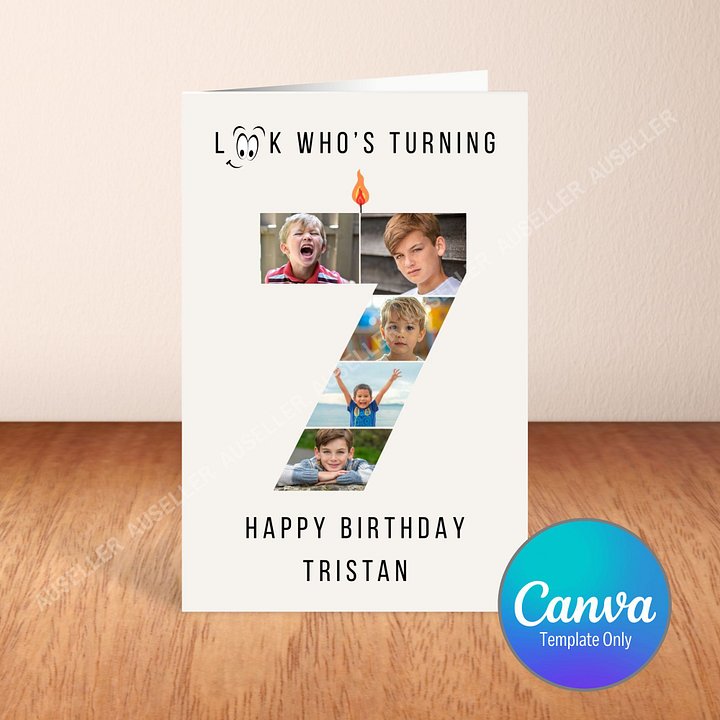 7th Birthday Number Photo Card Canva Template product image (1)