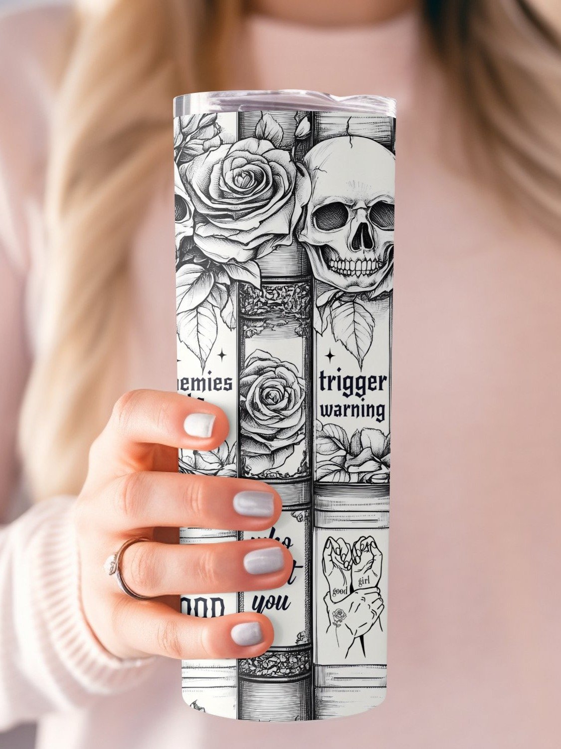 Dark Romance Skull Roses Vintage Smutty Book Lover Tropes 20oz Tumbler Full Wrap PNG, Seamless Sublimation Design, Digital Download product image (4)