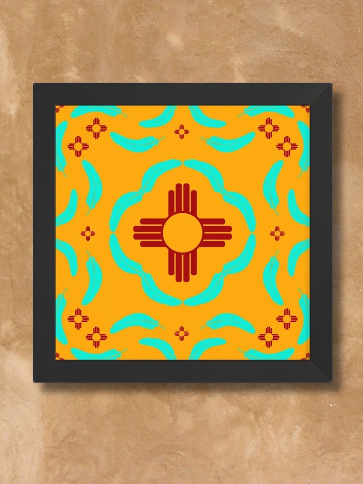 New Mexico Turquoise Feather Zia Sun Pattern Posters product image (1)