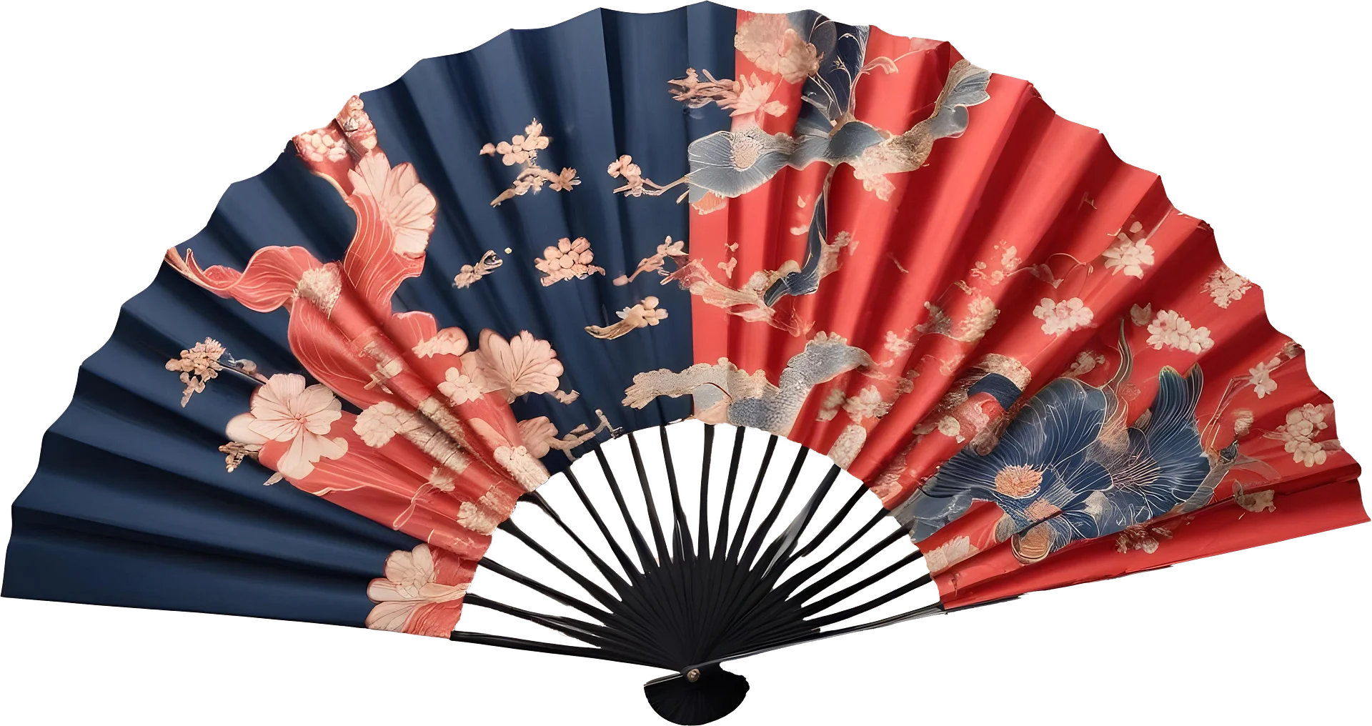 Chinese Decorative Fan – Red and Blue Harmony PNG product image (1)
