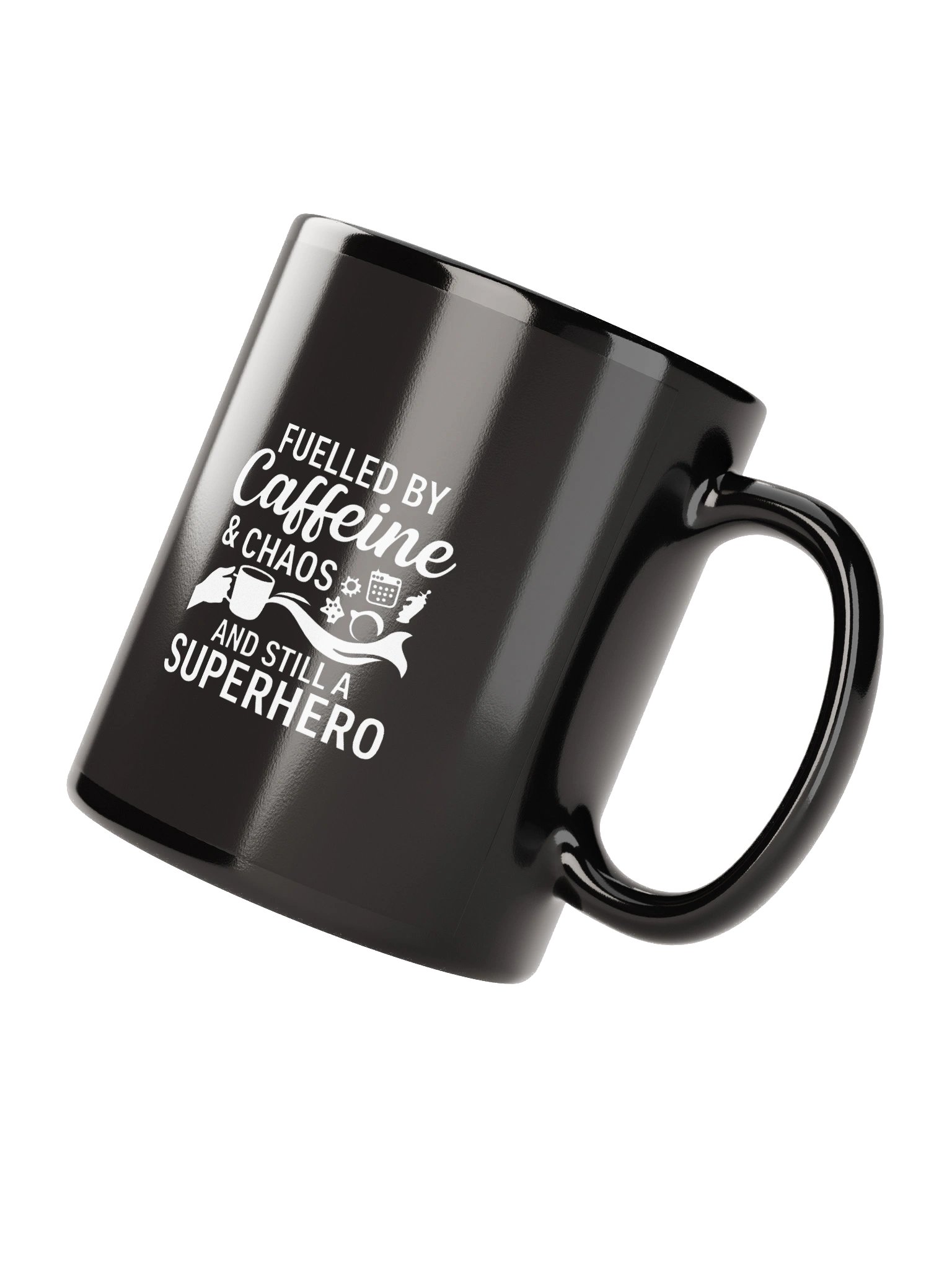 Fueled by Caffeine & Chaos — Black Superhero Mug product image (7)
