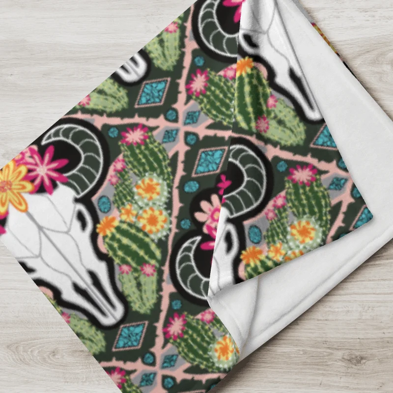 Western Americana Cacti Cow | Desert-Chic Throw Blanket in Soft Fleece product image (1)
