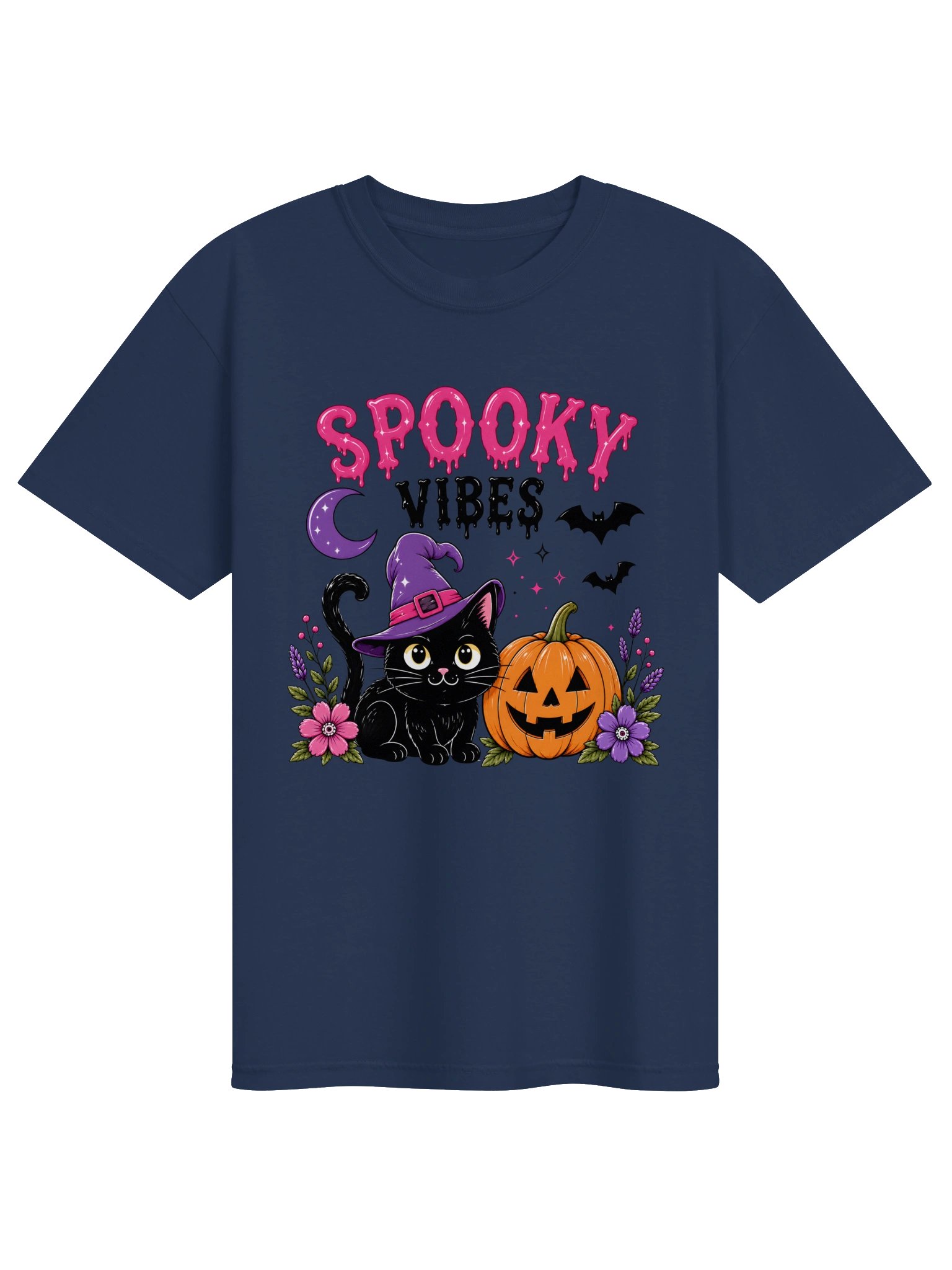 Spooky Vibes Black Cat Pumpkin T-shirt product image (1)