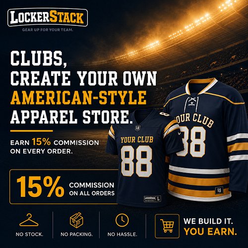 Your club. Your store. Zero hassle. 🏒🏈🏀⚾️🧢

Get your own American-style apparel store — no stock, no packing, no upfront cost...