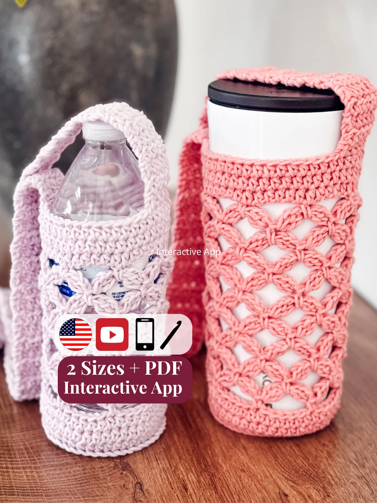 Circle Leaf Crochet Water Bottle Holder Pattern product image (1)