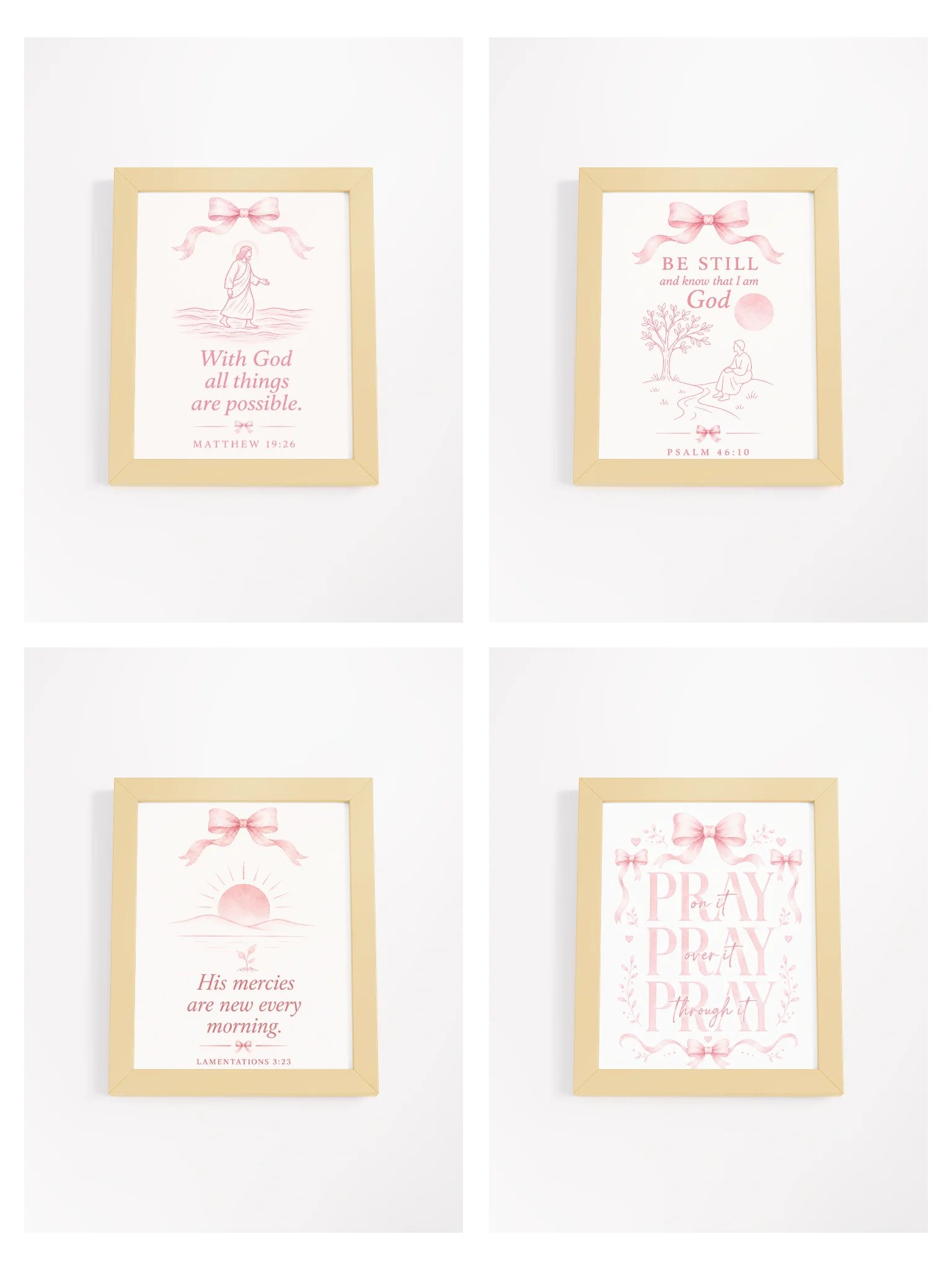 Pink Coquette Bow Framed Christian Wall Art Bundle Set of 4 product image (1)