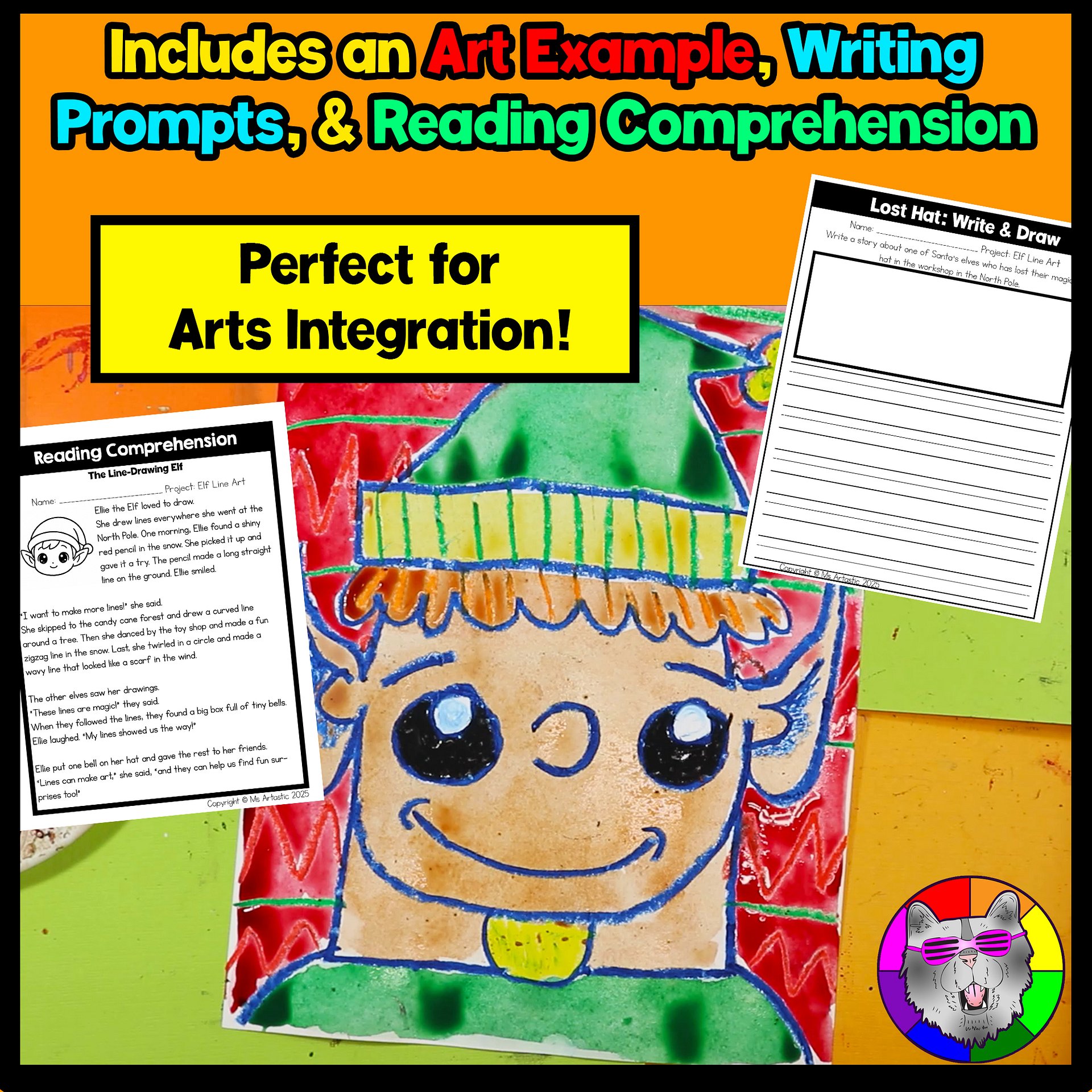 Christmas Art Project Santas Elf Art Lesson Christmas Art Activity December Art product image (4)