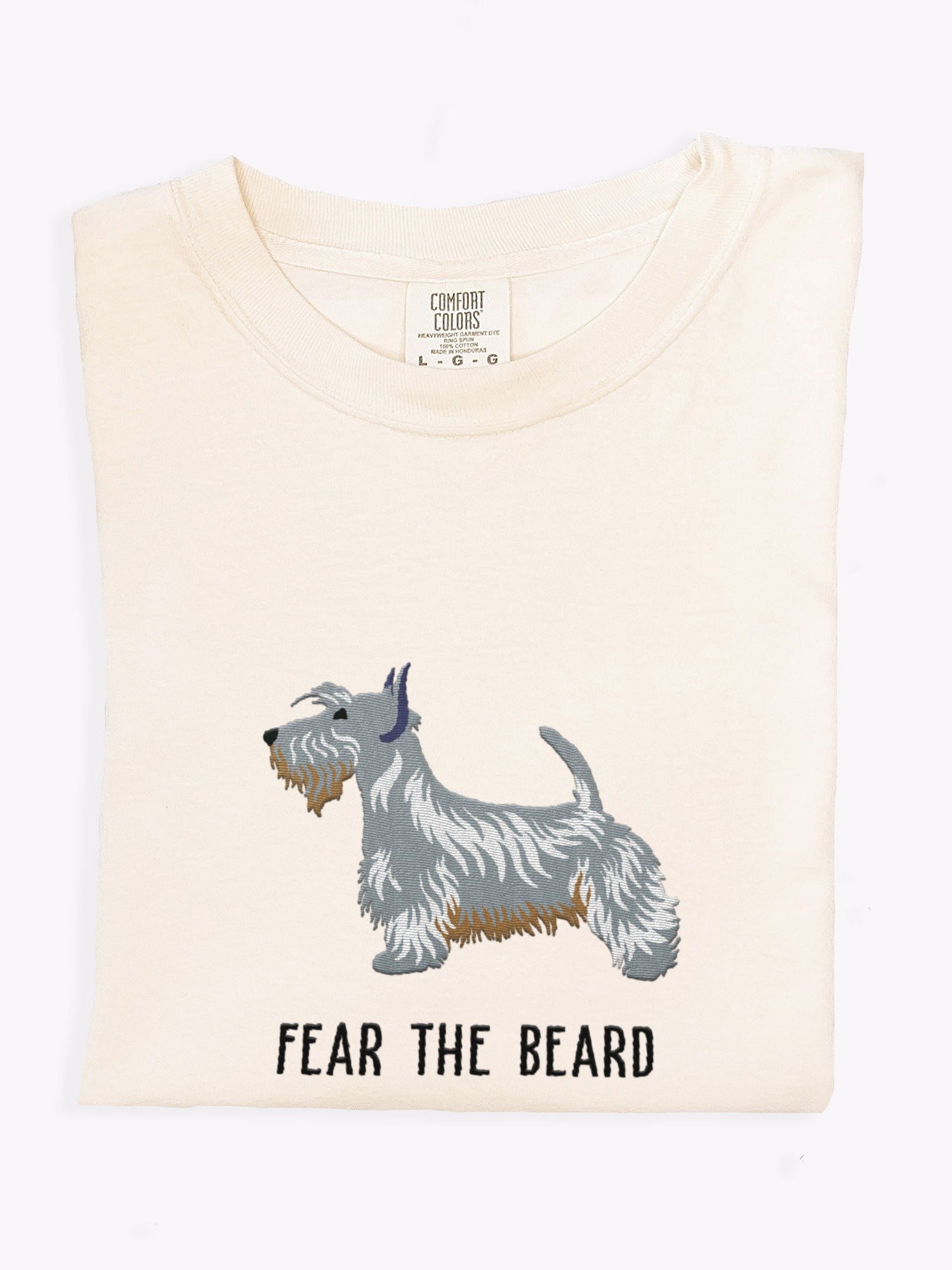 Fear the Beard T-Shirt(Embroidered) of a Scottish Terrier(Blue) product image (1)