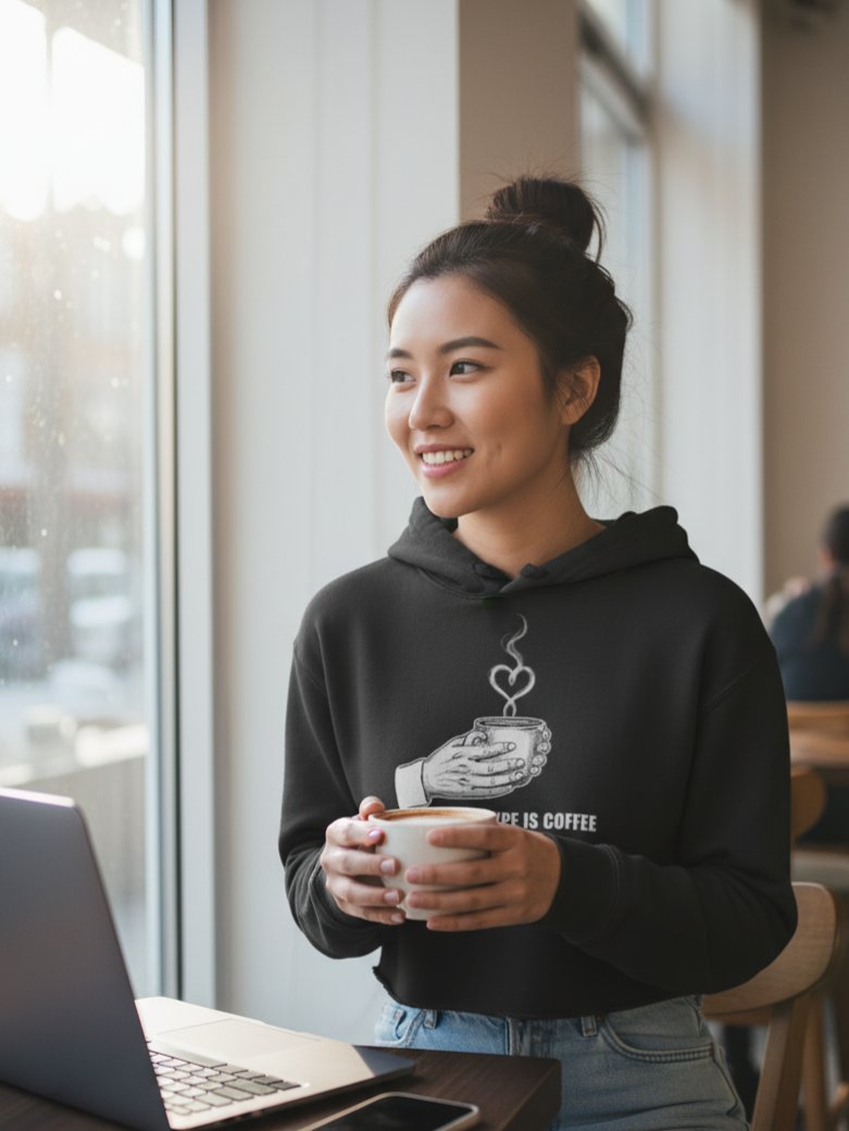 My Blood Type is Coffee | Woman's Hand Minimalist Crop Hoodie product image (16)