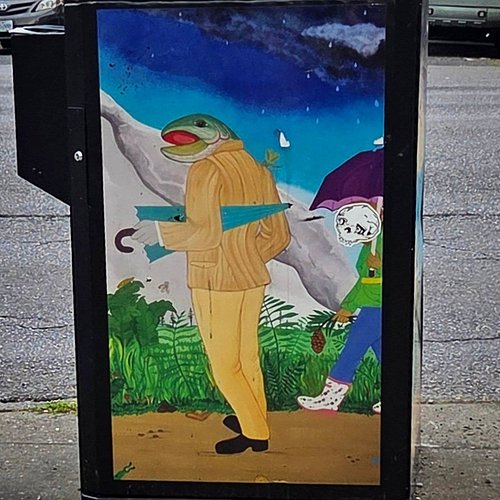 I love art around Portland. Even our trash cans are fun a lot of the time hahaha

I really like this piece, Friendly Citizens...