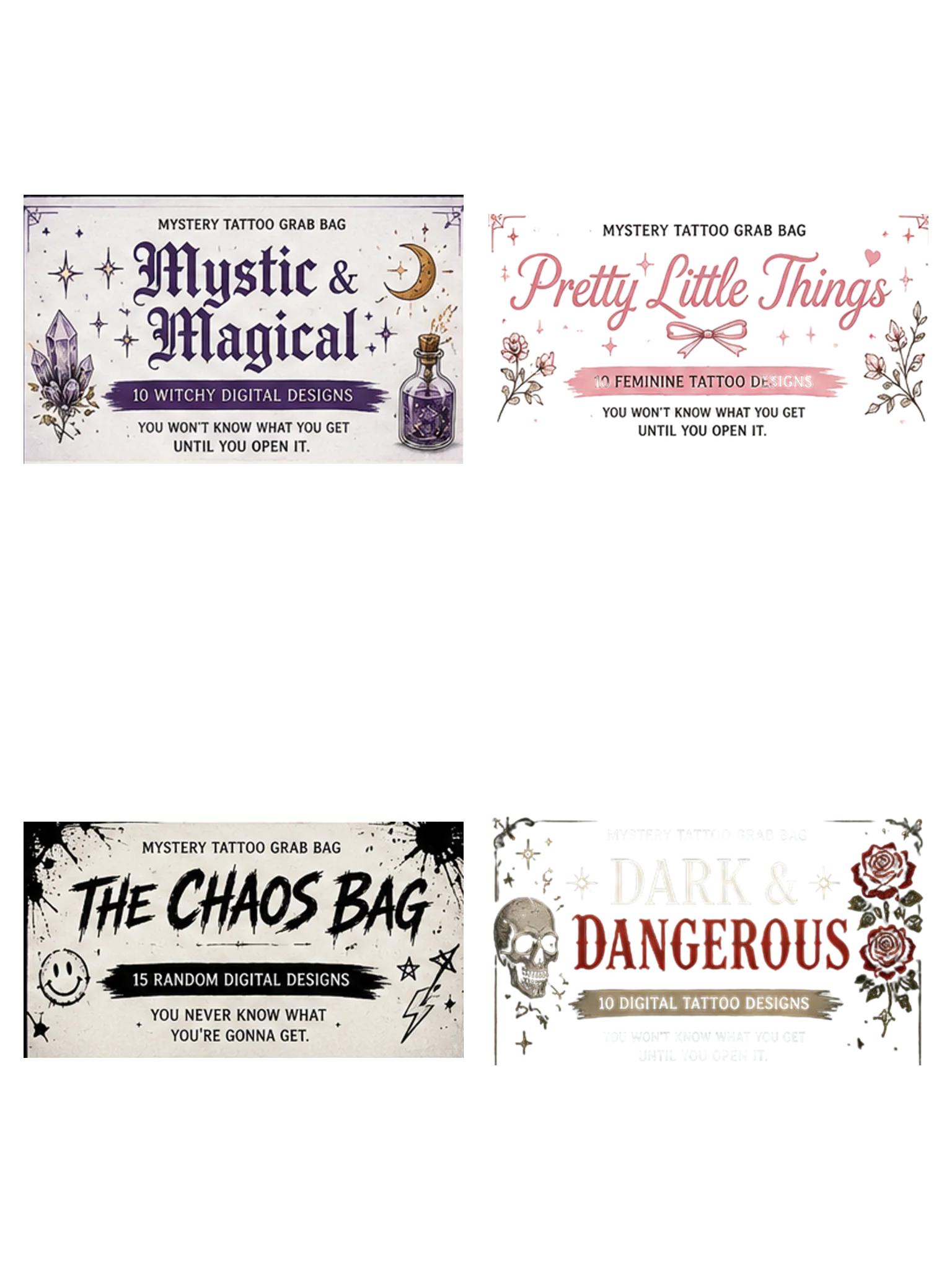 Mega Mystery Tattoo Grab Bag Bundle | 45 Digital Tattoo Designs | 4 Mystery Flash Packs product image (1)
