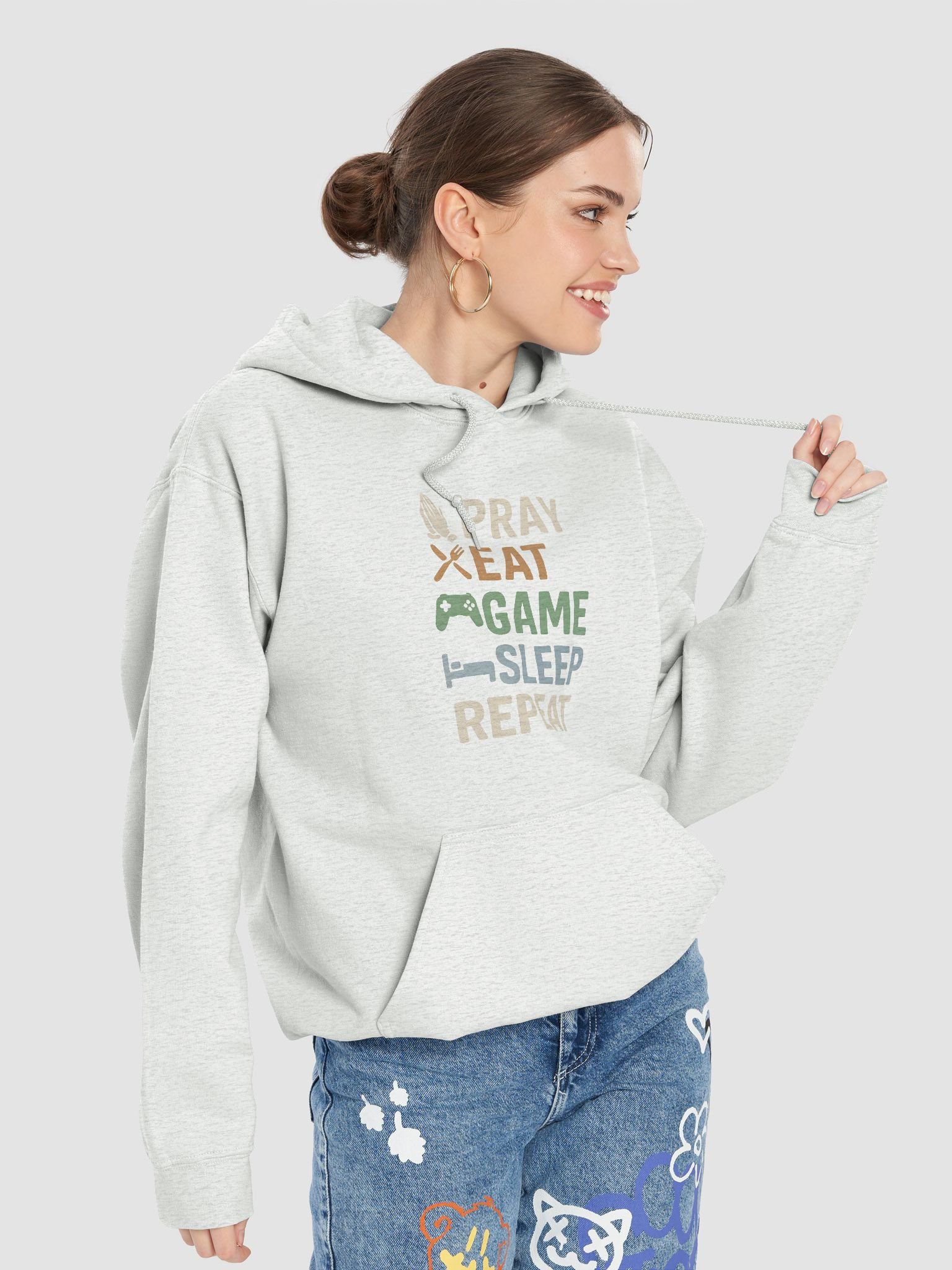 Pray Eat Game Sleep Repeat Hoodie – Christian Gamer Faithwear product image (63)