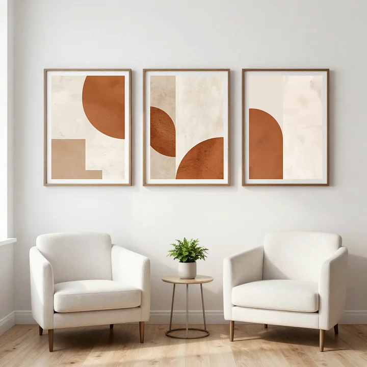Abstract Modern Japandi  Wall Art Set of 3, Neutral Minimalist Decor with Neutral Earthy Colors product image (1)
