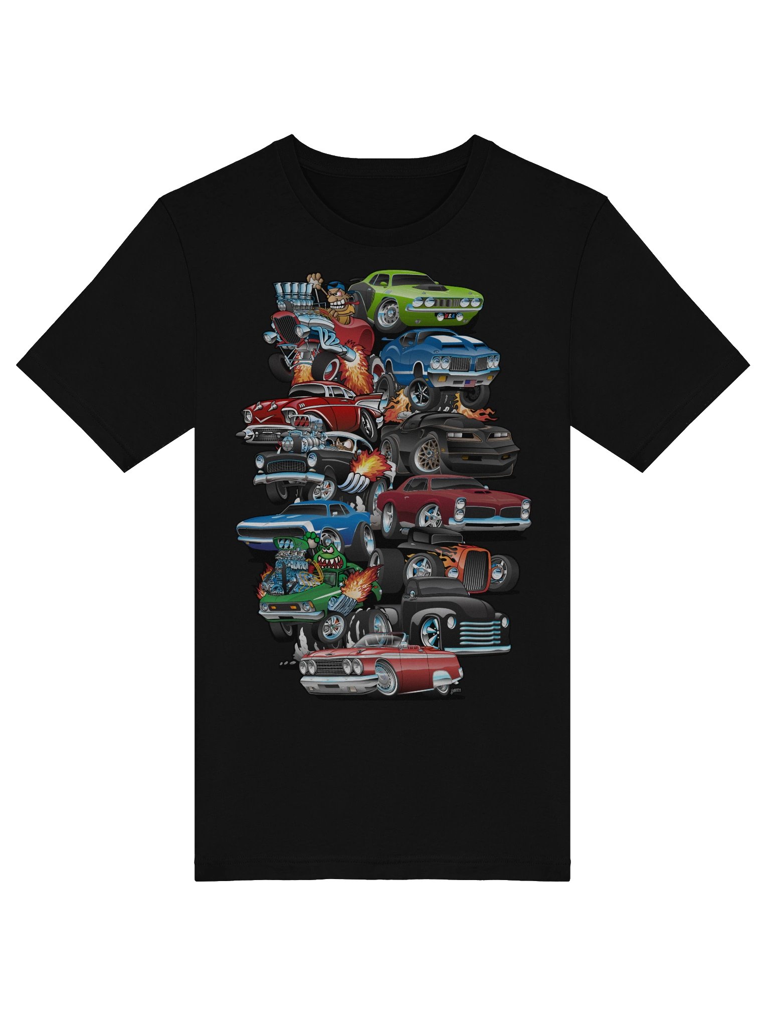 Car Madness! Muscle Cars, Classic Cars and Hotrods Cartoon T-Shirt product image (3)