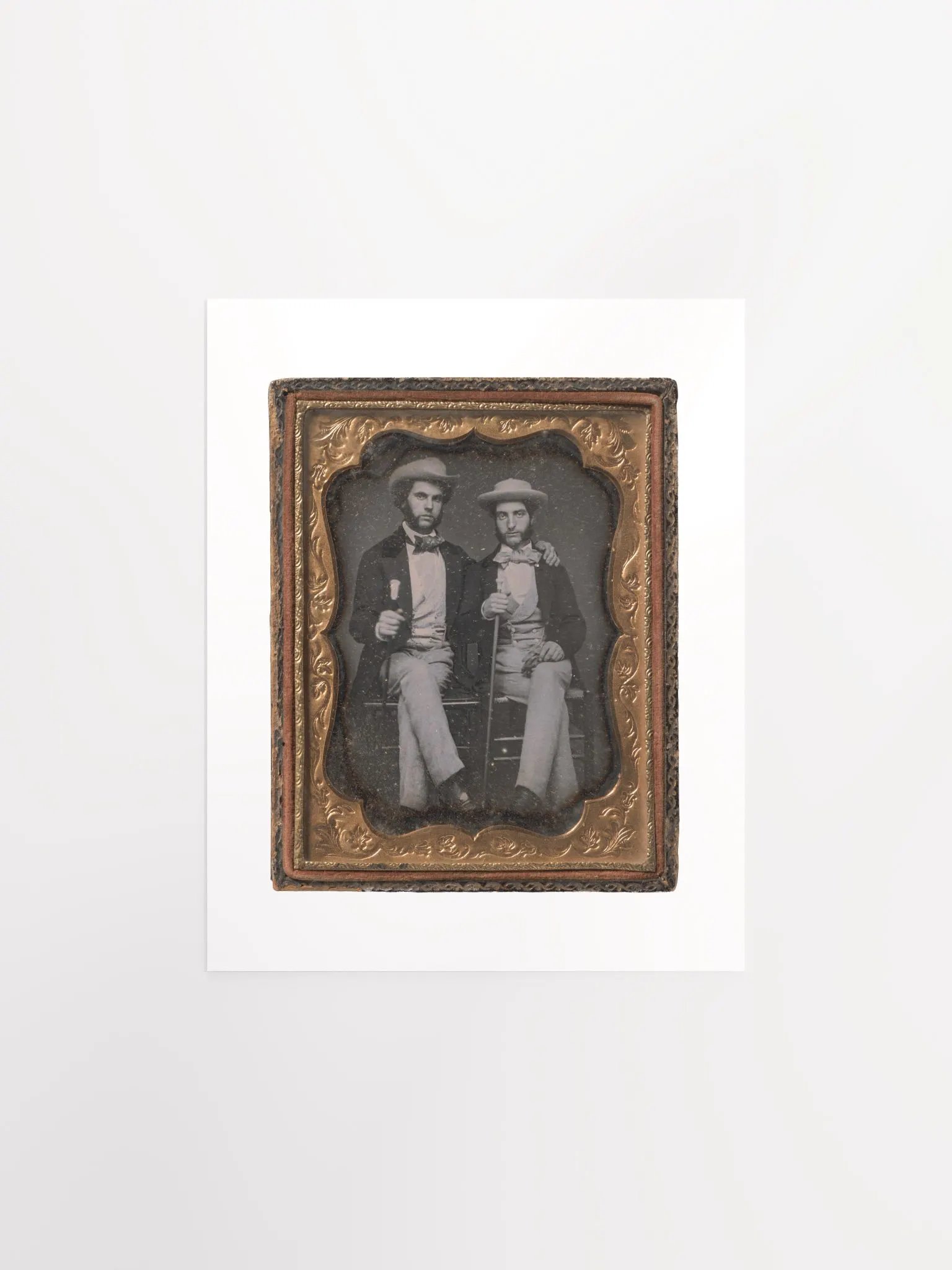 Two Seated Young Men Holding Ivory-topped Walking Sticks - Print product image (1)