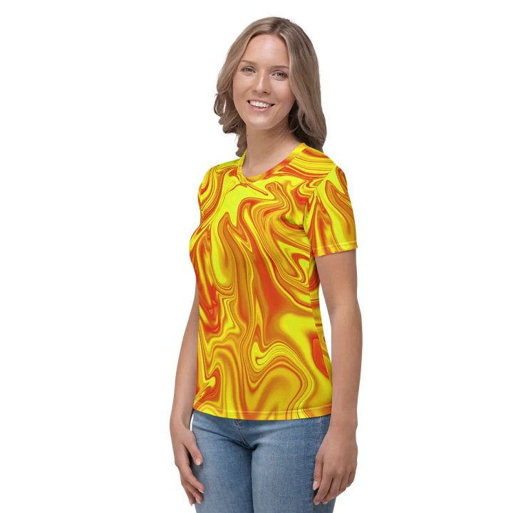 Women's Crew Neck Tshirt - Yellow and Red Digital Fluid Art product image (2)