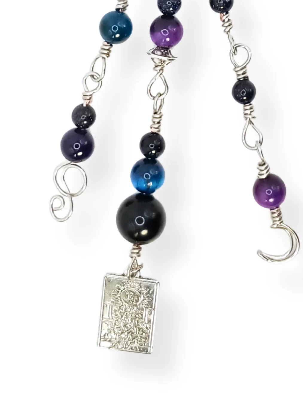 Divine Feminine Purse Charm | Handmade, Blue & Purple, Silver-Tone | "La Luna Plateada" product image (2)