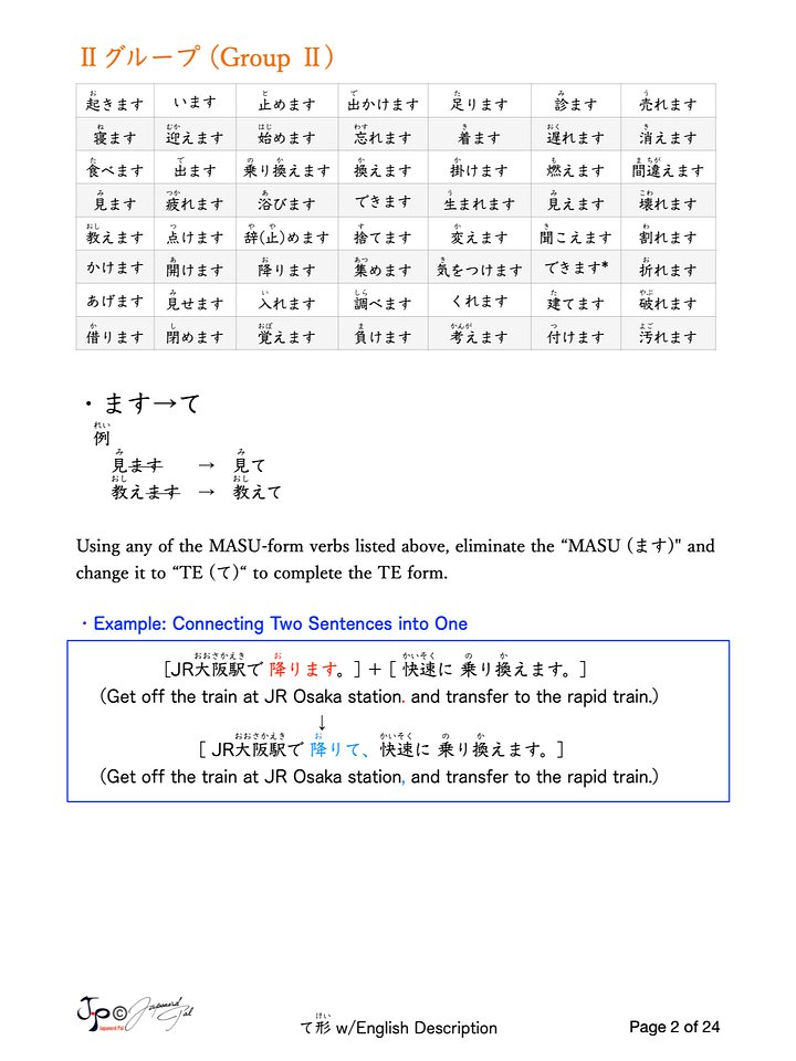 TE Form Conjugation List with English Description Plus Worksheets product image (2)