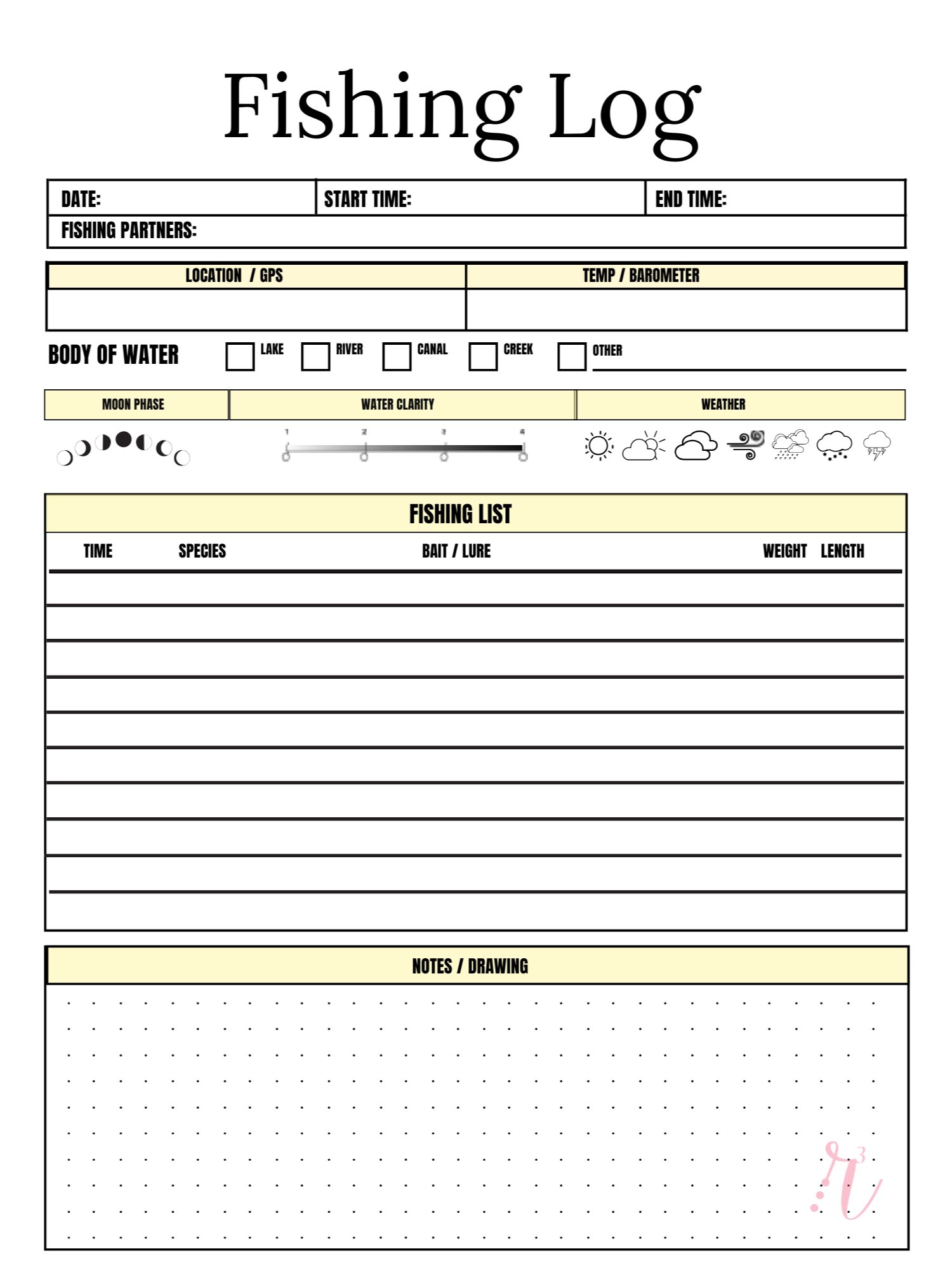 FREE Fishing Log - Printable PDF product image (1)