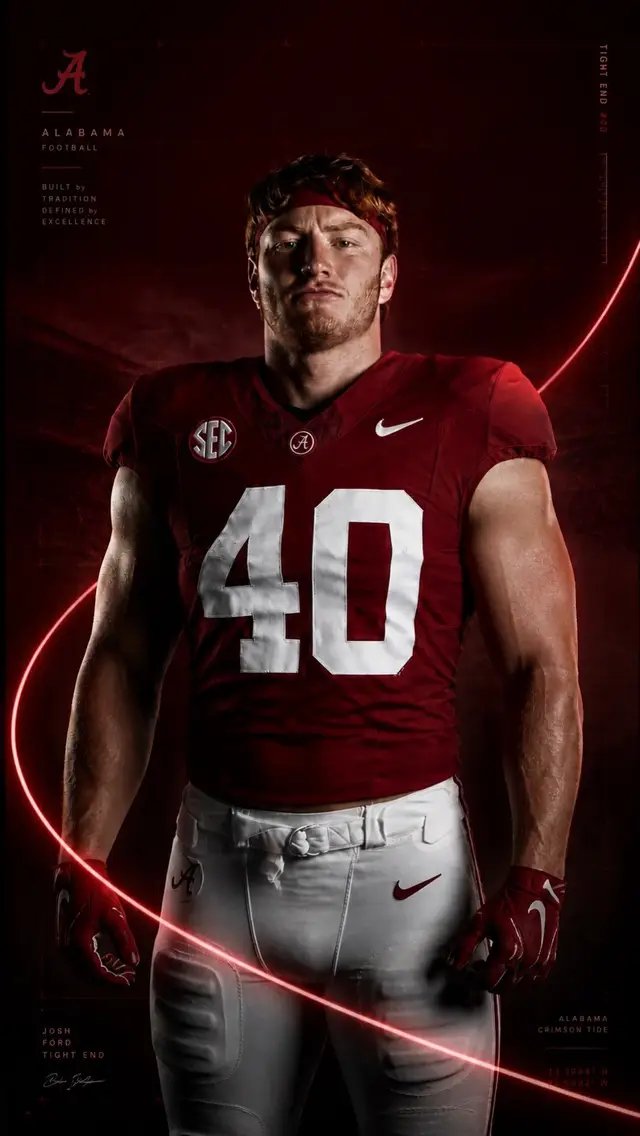 Today marks 40 days until the Crimson Tide takes on ECU!! Meet Tight End Josh Ford! •Position: TE •Height: 6-6 •Weight: 267 •Class: Junior •Hometown: Stillwater, Okla. •High School: Stillwater •Prev School: Oklahoma State
