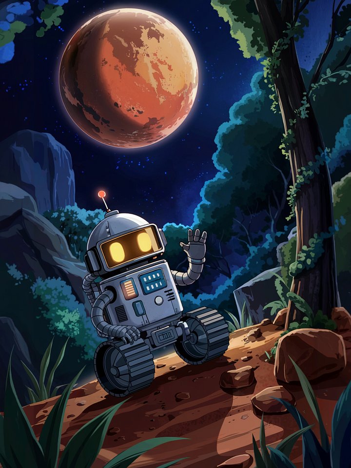Cosmic Robot Wave Poster – Whimsical Sci-Fi Mars Wall Art product image (1)