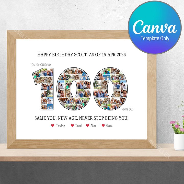 100th Birthday Photo Collage Poster - Canva Template product image (1)