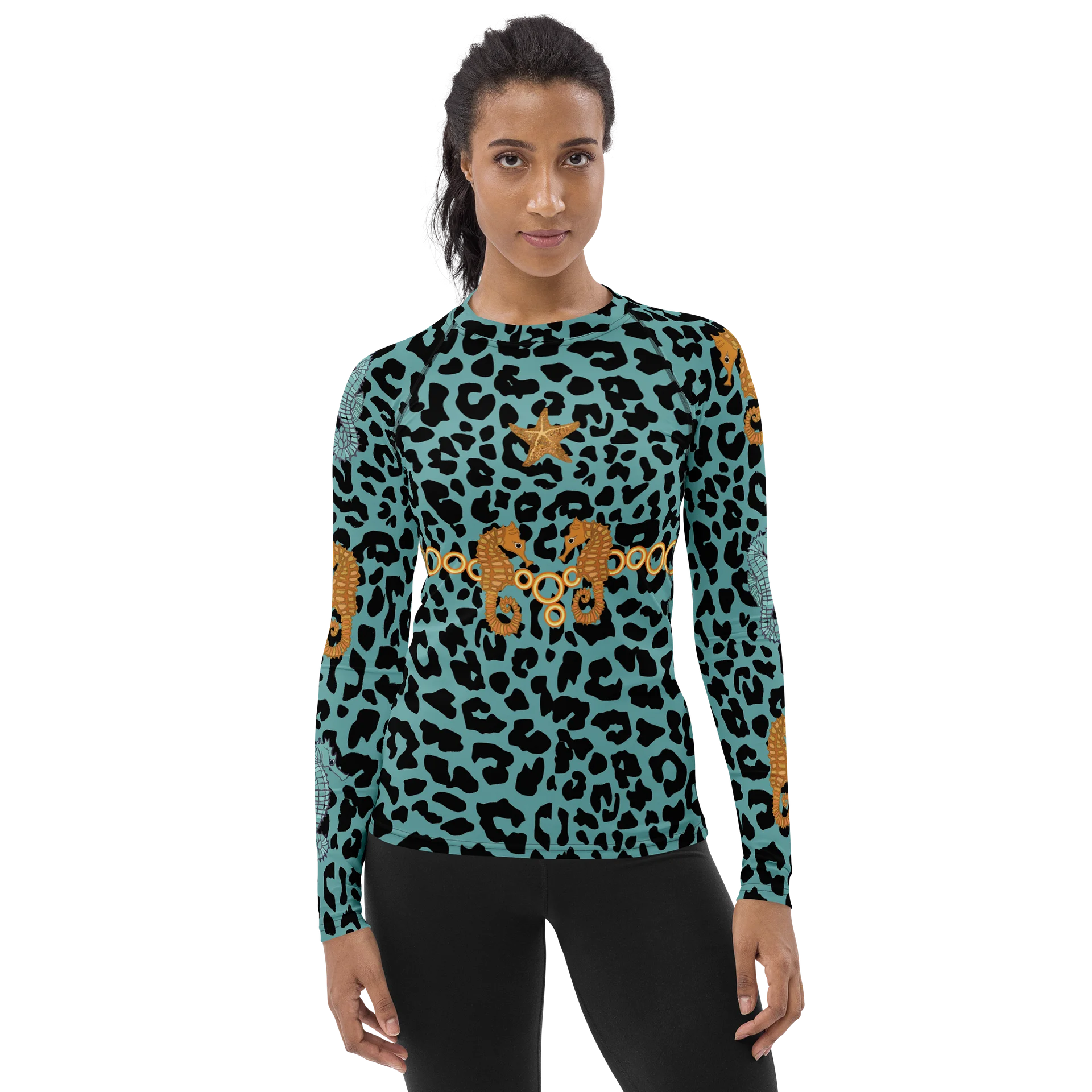 Seahorse blue leopard Women's Rash Guard product image (1)