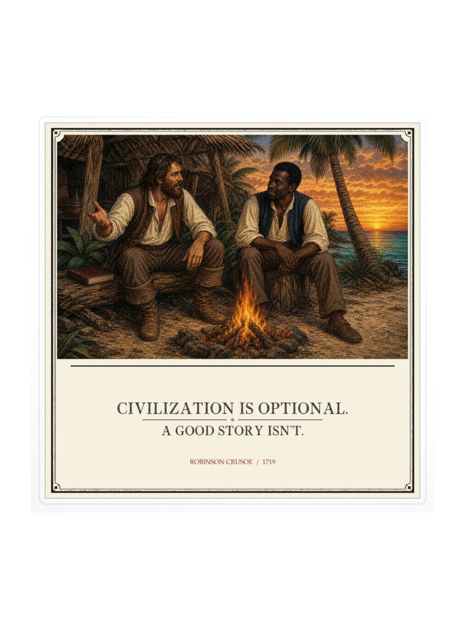 Civilization Optional Good Story Isn T -- Robinson Crusoe Sticker product image (1)