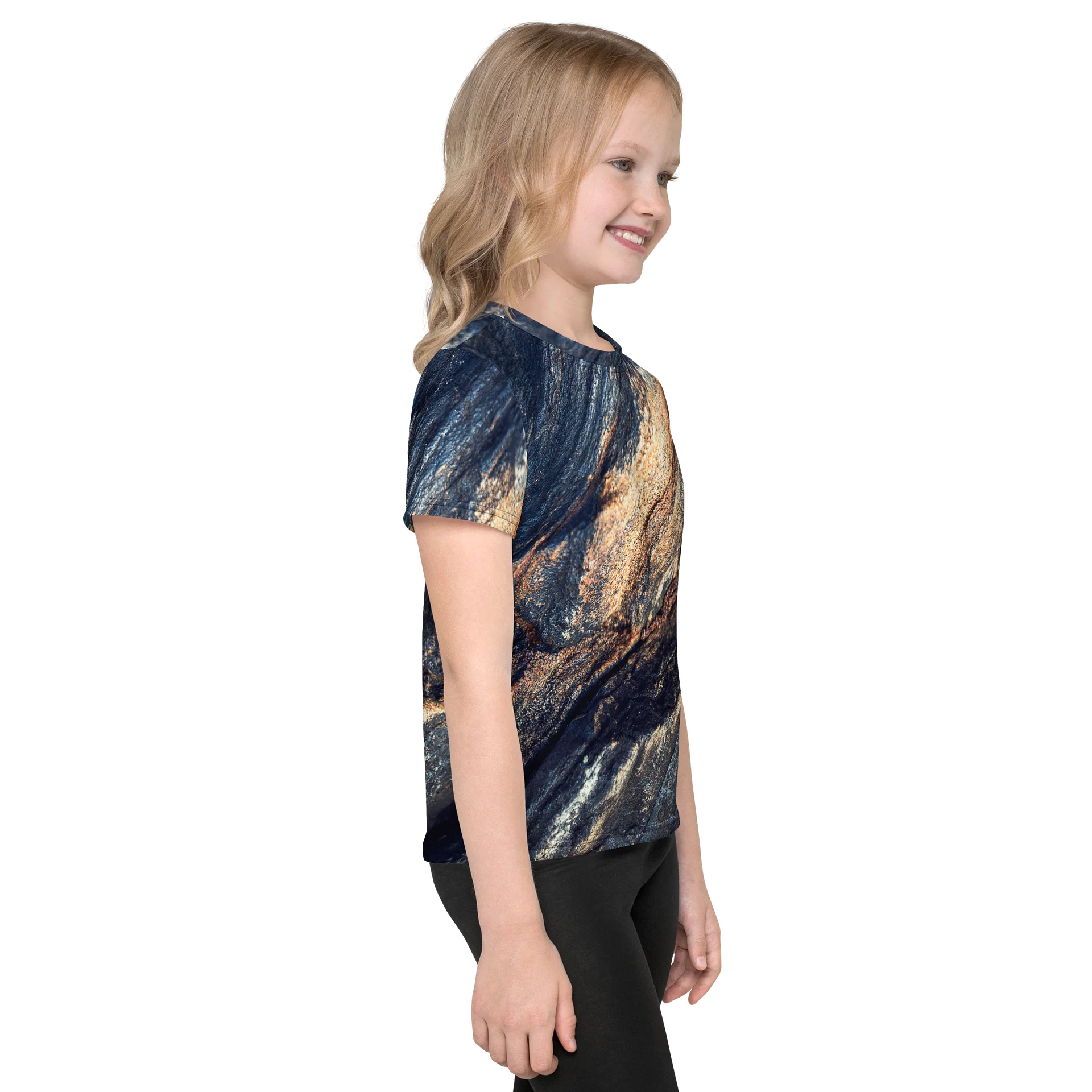 Obsidian Vein: Kids All-Over Print Dark Slate & Gold Crew Neck T-Shirt product image (4)
