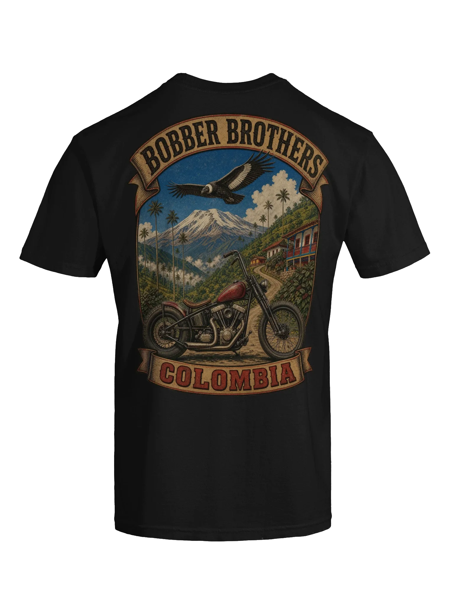 Colombia motorcycle t-shirt design by Bobber Brothers