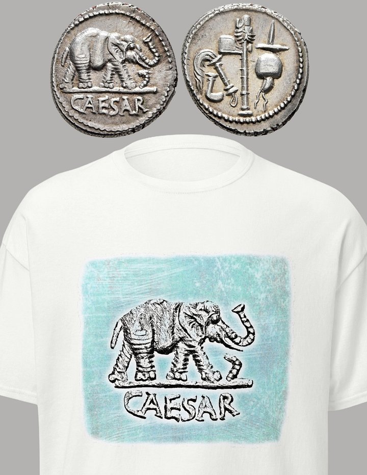 Julius CAESAR Elephant Ancient Rome Authentic Art 49 BC, White T-Shirt product image (2)
