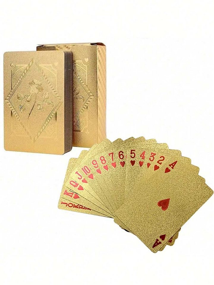Gold Waterproof 54 Playing Cards - Poker Deck for Parties and Gamesبطاقات لعب مقاومة للماء باللون الذهبي – مجموعة بوكر للحفلات والألعاب product image (2)