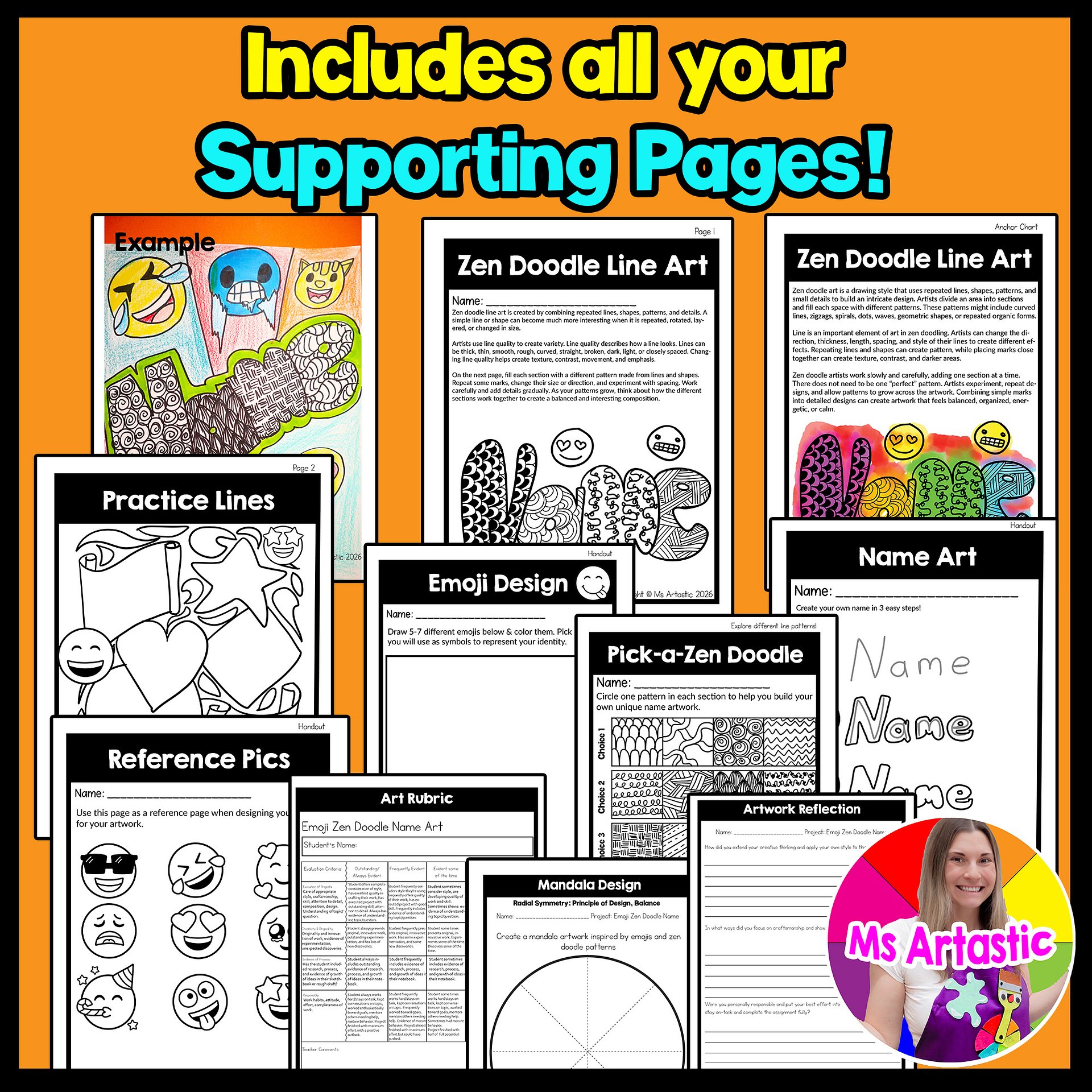 5th Grade Name Art Grade 5 Emoji Art Project Zen Doodle Line Art Back to School product image (4)
