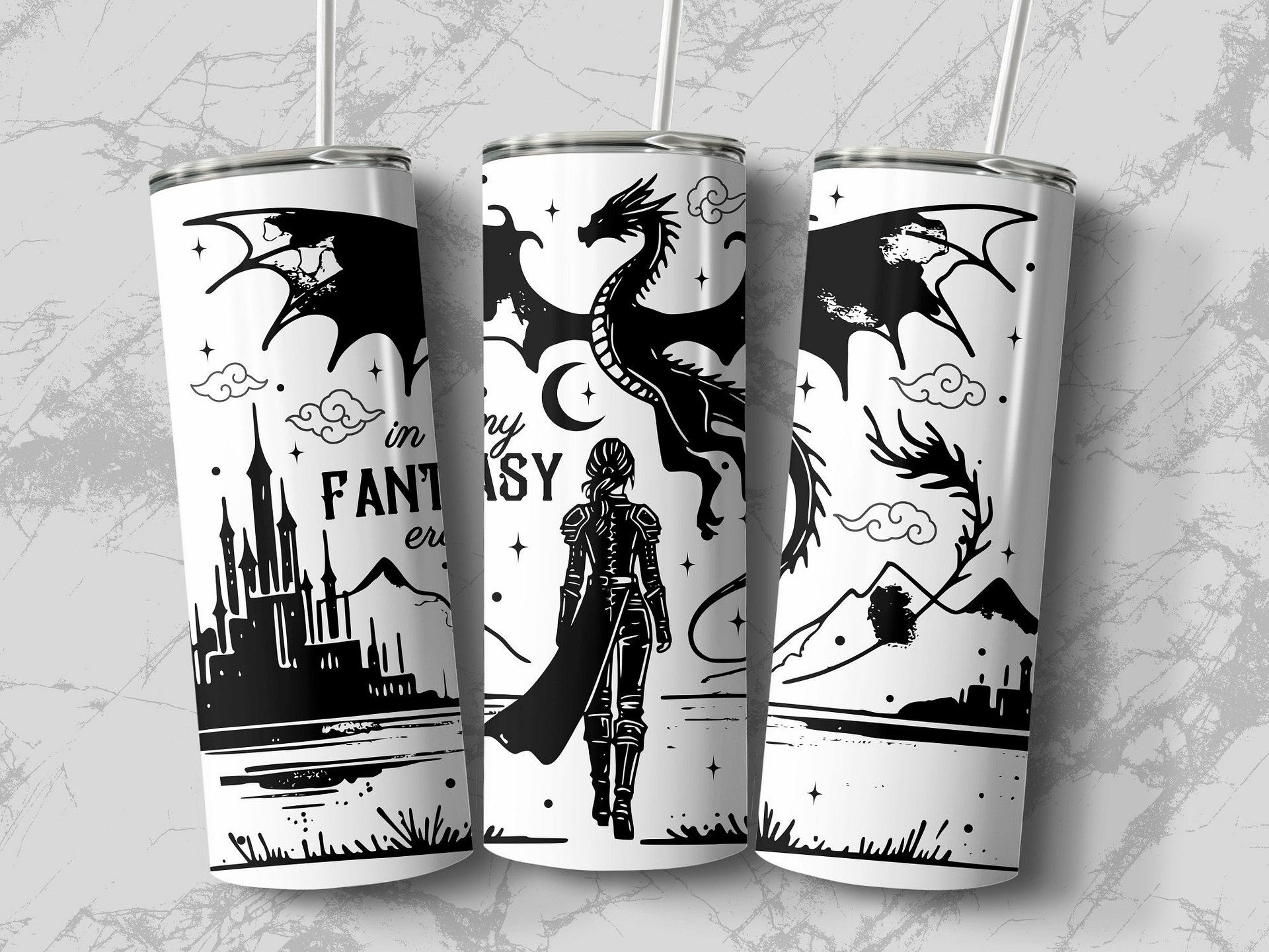 In My Fantasy Era PNG Vintage Retro Line Art Book Dragon Reader Bookish Smut 20oz Skinny Tumbler, Seamless Sublimation, Instant Download product image (3)