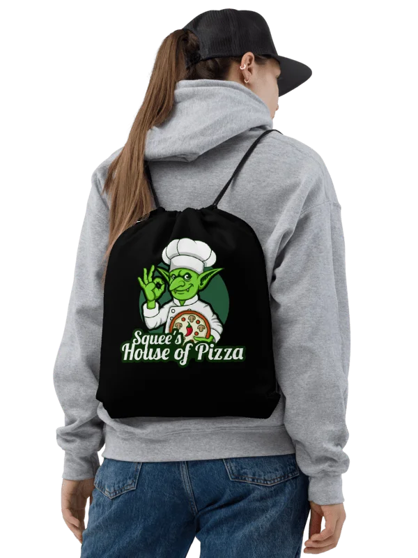 Squee’s House of Pizza Drawstring Bag (Black) product image (2)