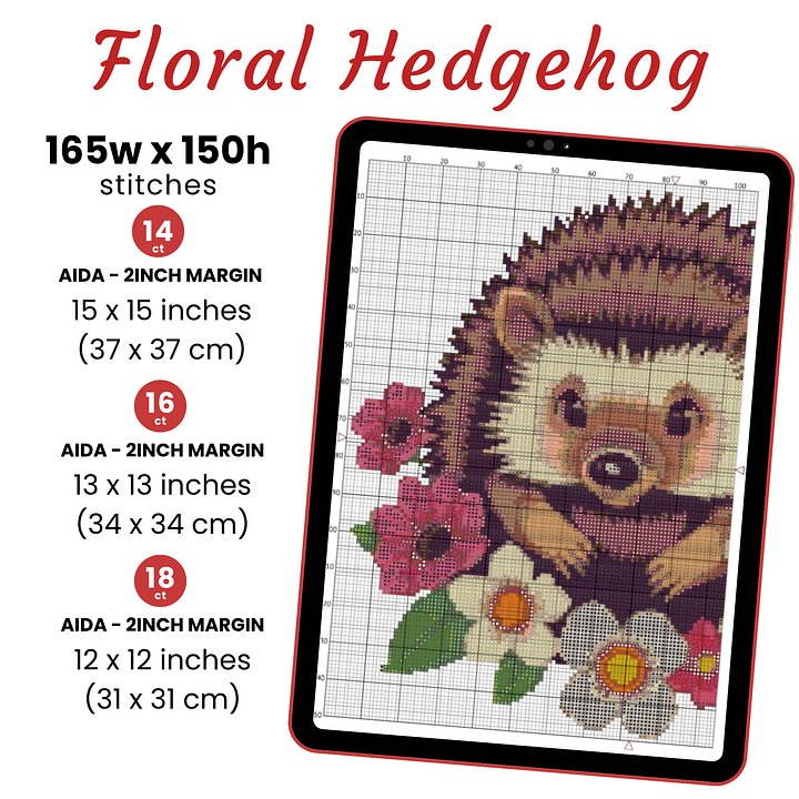 Floral Hedgehog Cross Stitch Pattern product image (2)