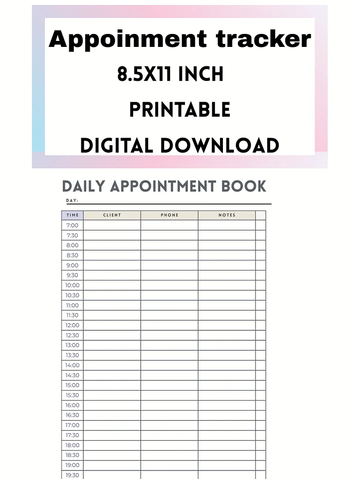 Daily Appointment Planner Printable Hourly Schedule To Do List Undated Digital Download PDF product image (1)
