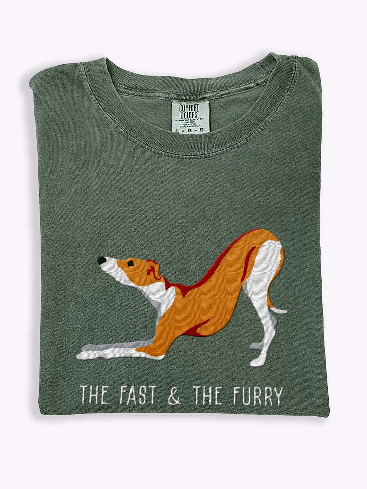 The Fast & The Furry T-Shirt(Embroidered) of an Italian Greyhound(Brown & White) product image (1)